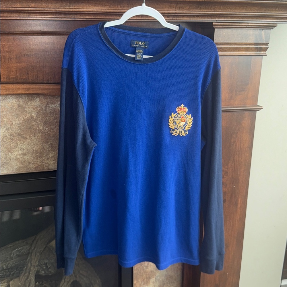 Polo Ralph Lauren blue thermal waffle sleep top large embroidered crest logo XL